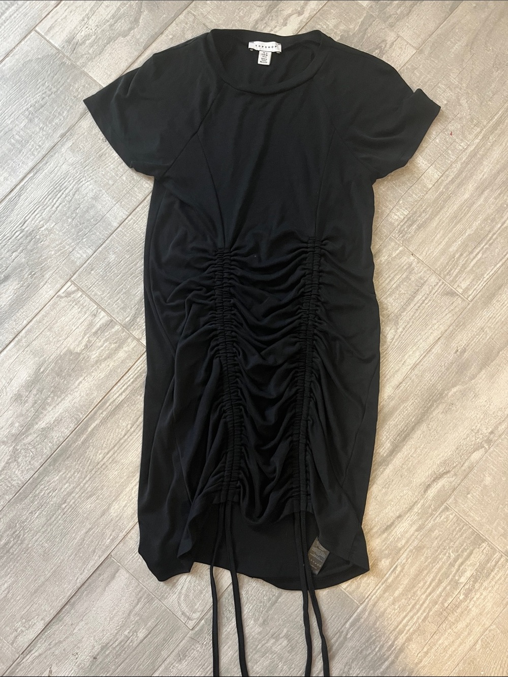 Topshop Black Ruched Drawstring Bodycon Mini Dress